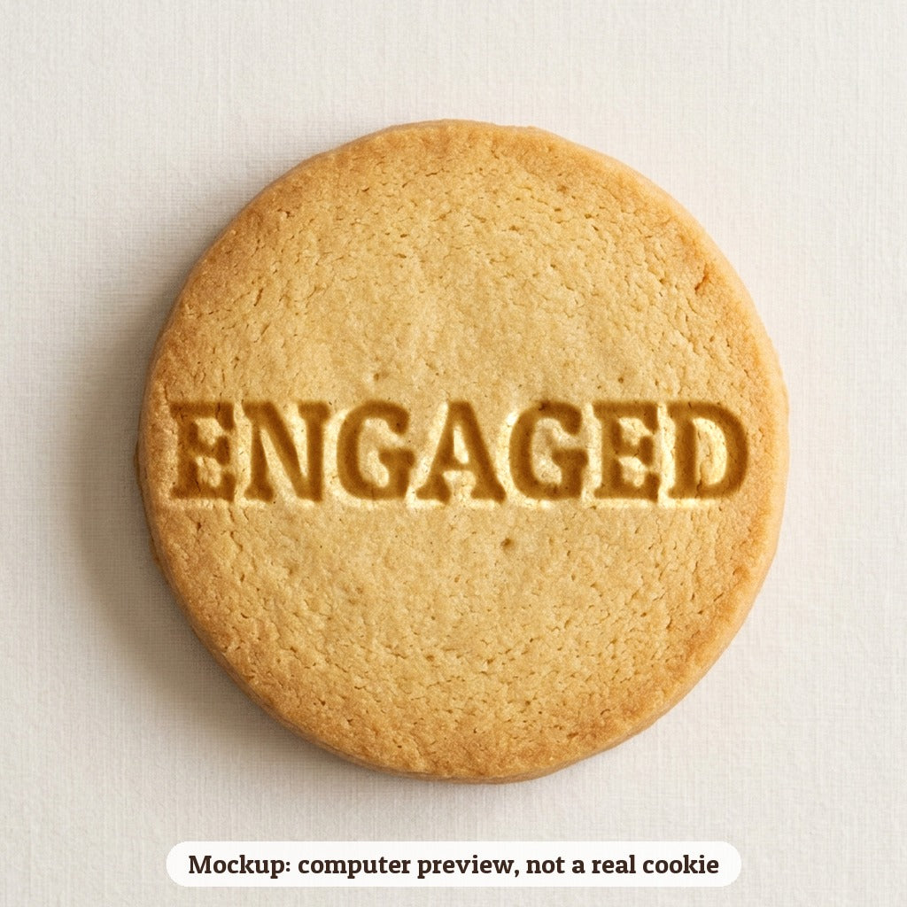 Engaged cookie stamp - cookie mockup, a computer preview, not a real cookie
