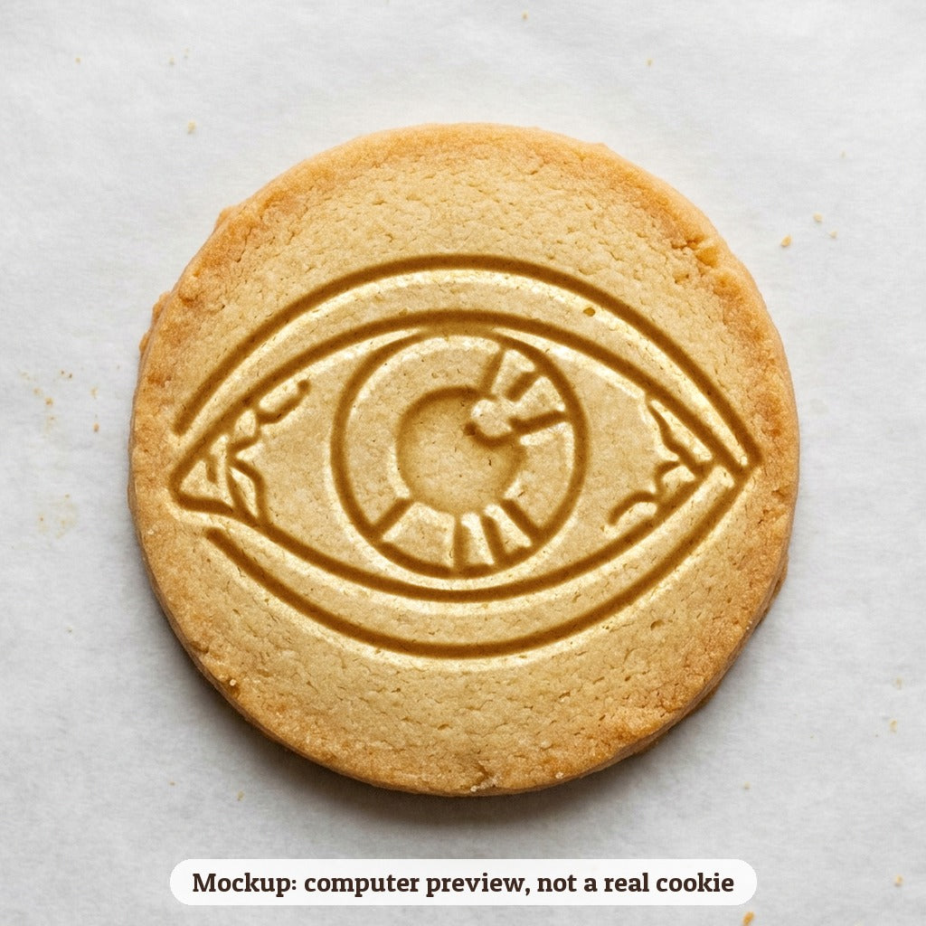 Eyeball cookie stamp - cookie mockup, a computer preview, not a real cookie