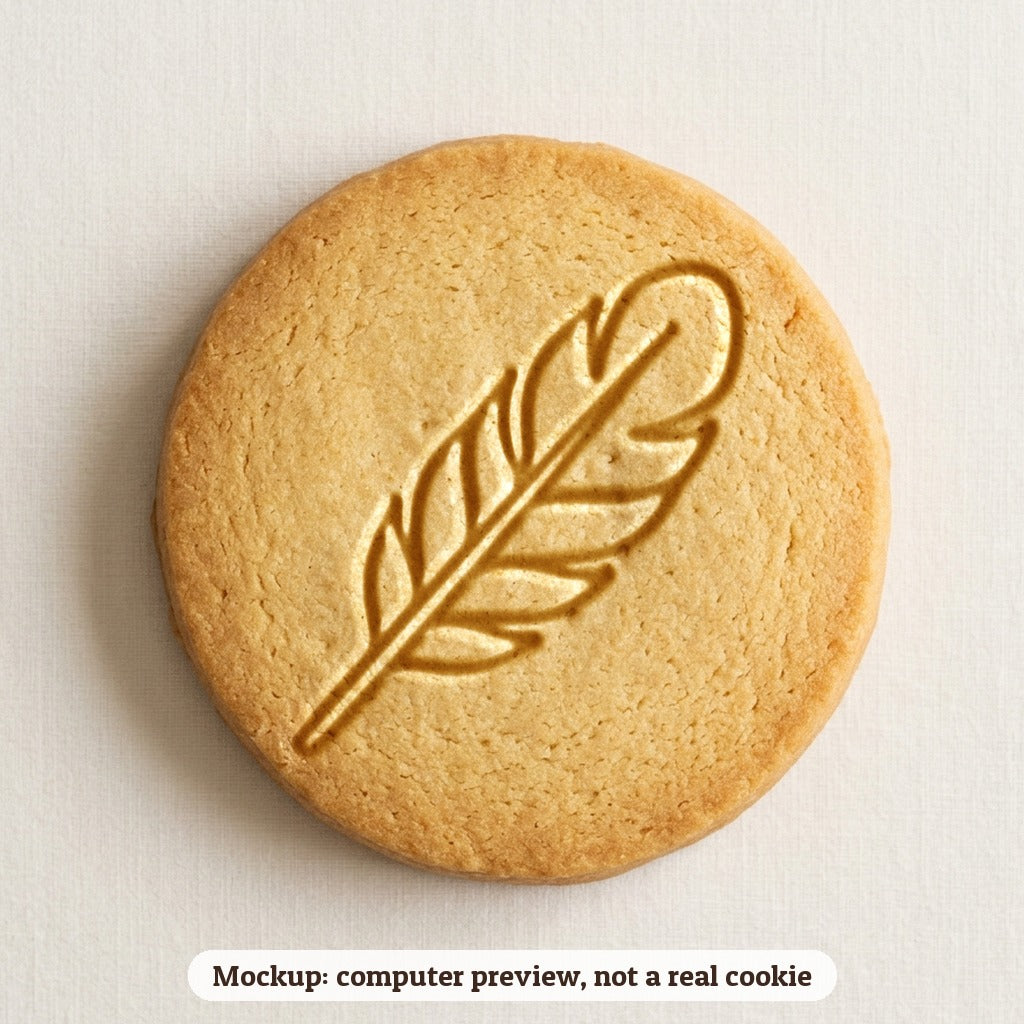 Feather cookie stamp - cookie mockup, a computer preview, not a real cookie