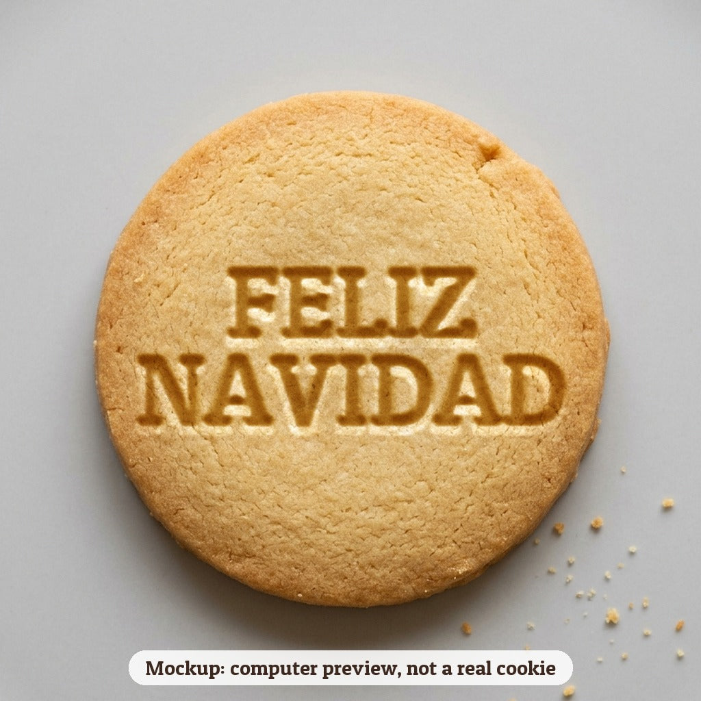 Feliz Navidad cookie stamp - cookie mockup, a computer preview, not a real cookie