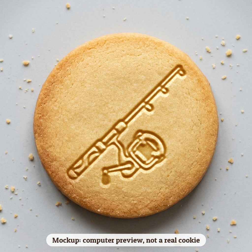 Fishing Rod cookie stamp - cookie mockup, a computer preview, not a real cookie