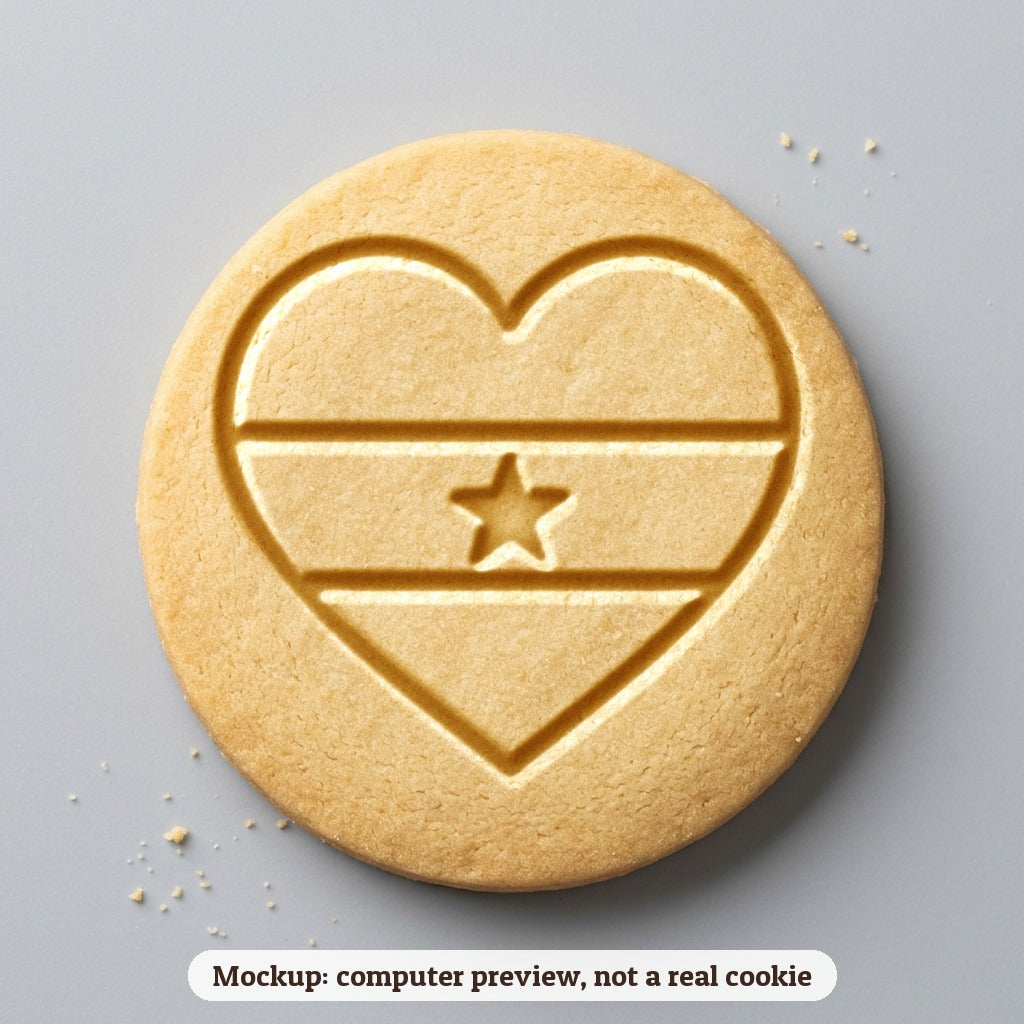 Flag Heart cookie stamp - cookie mockup, a computer preview, not a real cookie