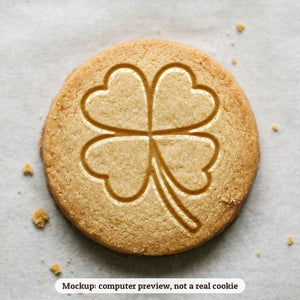 Four Leaf Clover cookie stamp - cookie mockup, a computer preview, not a real cookie