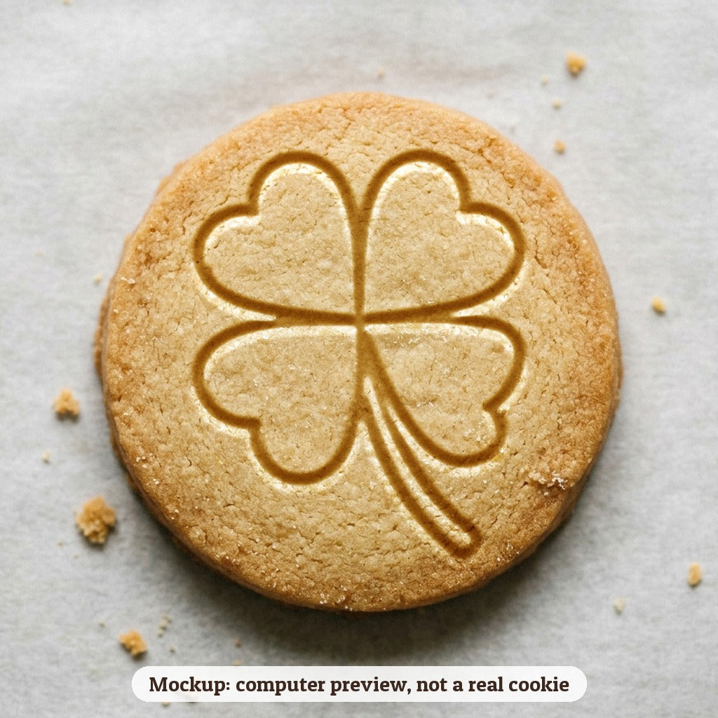 Four Leaf Clover cookie stamp - cookie mockup, a computer preview, not a real cookie