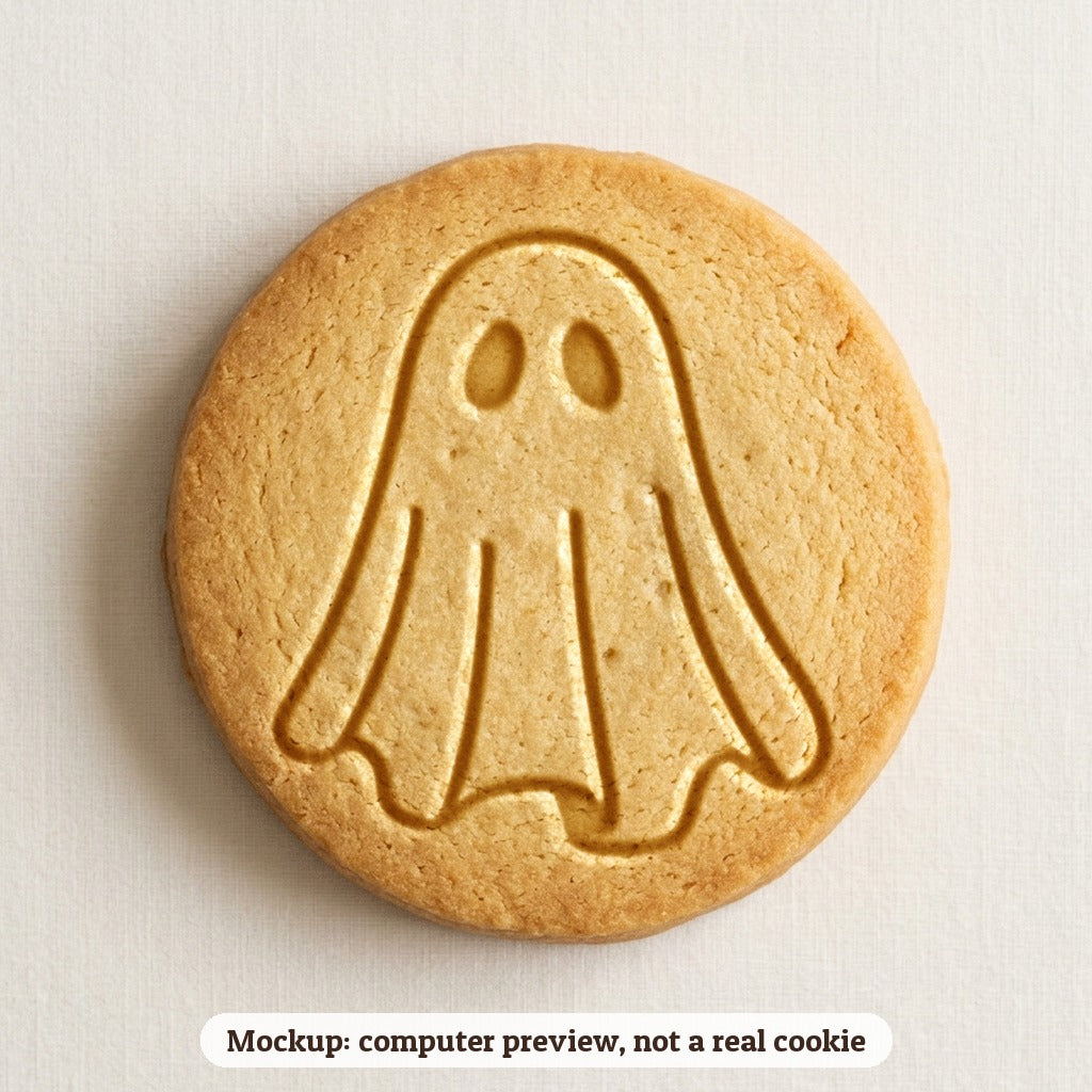 Ghost cookie stamp - cookie mockup, a computer preview, not a real cookie