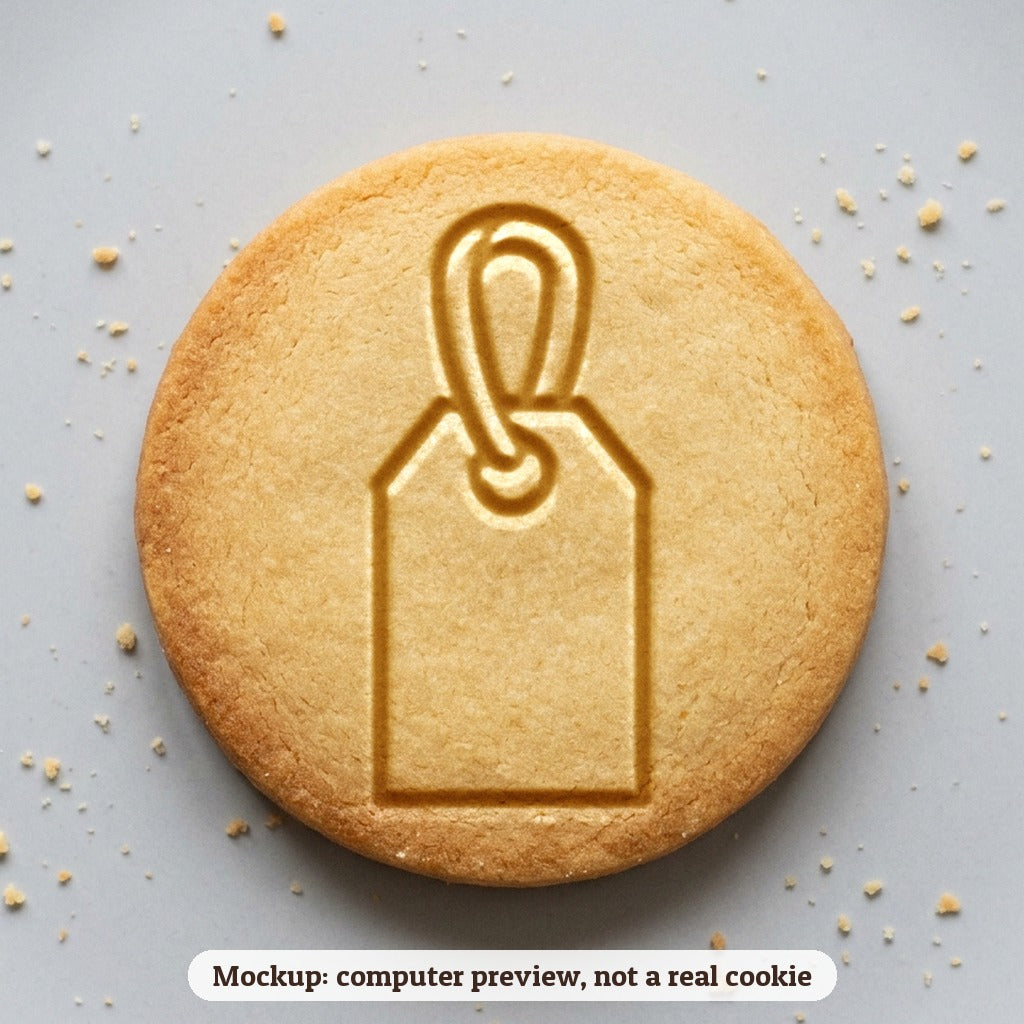 Gift Tag cookie stamp - cookie mockup, a computer preview, not a real cookie