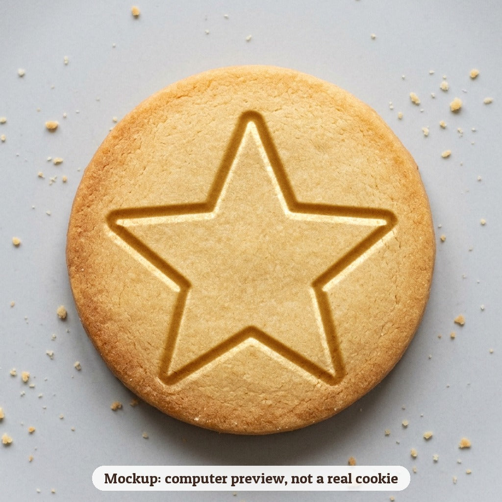 Gold Star cookie stamp - cookie mockup, a computer preview, not a real cookie