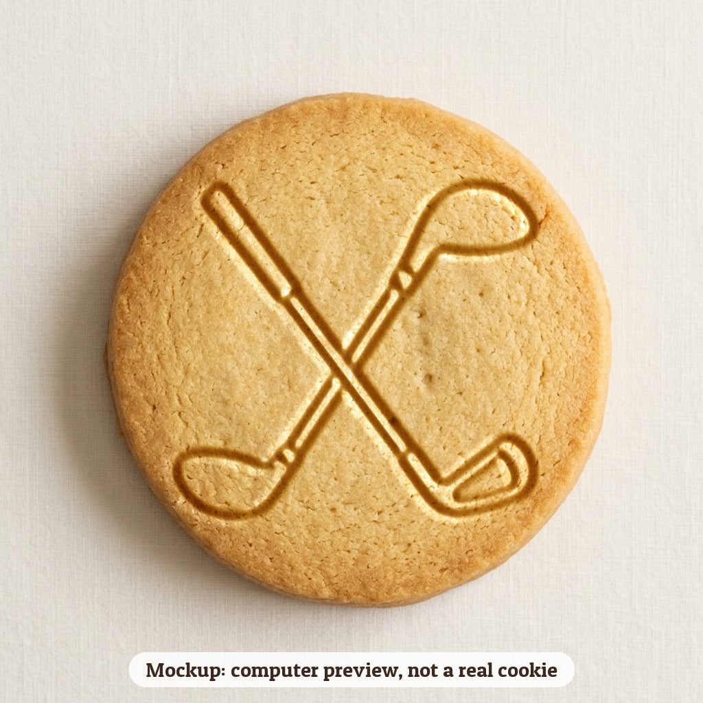 Golf Clubs cookie stamp - cookie mockup, a computer preview, not a real cookie