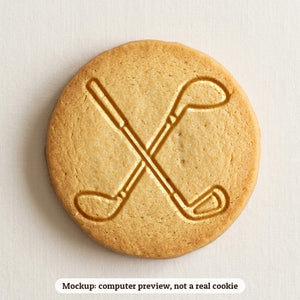 Golf Clubs cookie stamp - cookie mockup, a computer preview, not a real cookie