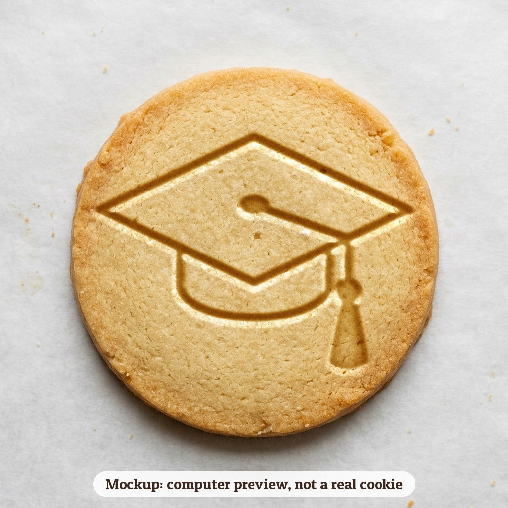 Graduation Cap with Tassel cookie stamp - cookie mockup, a computer preview, not a real cookie