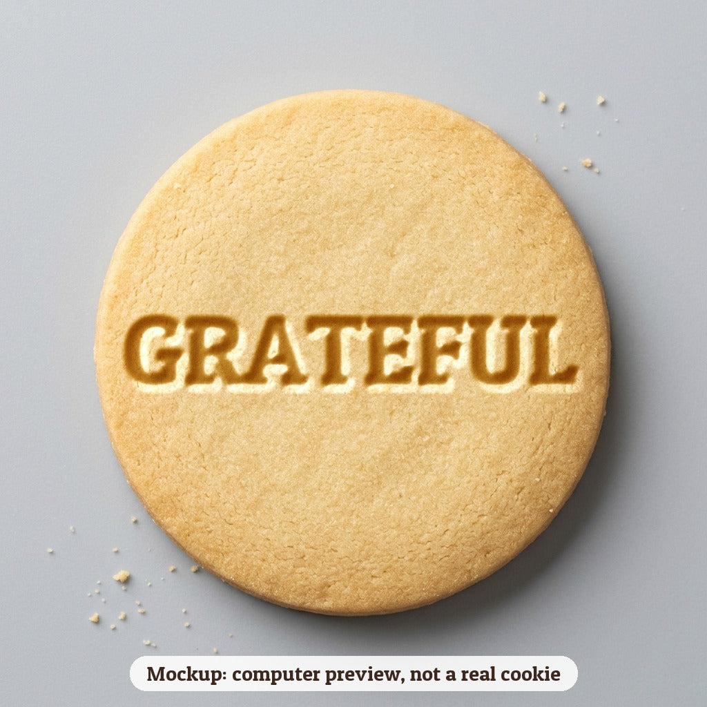 Grateful cookie stamp - cookie mockup, a computer preview, not a real cookie