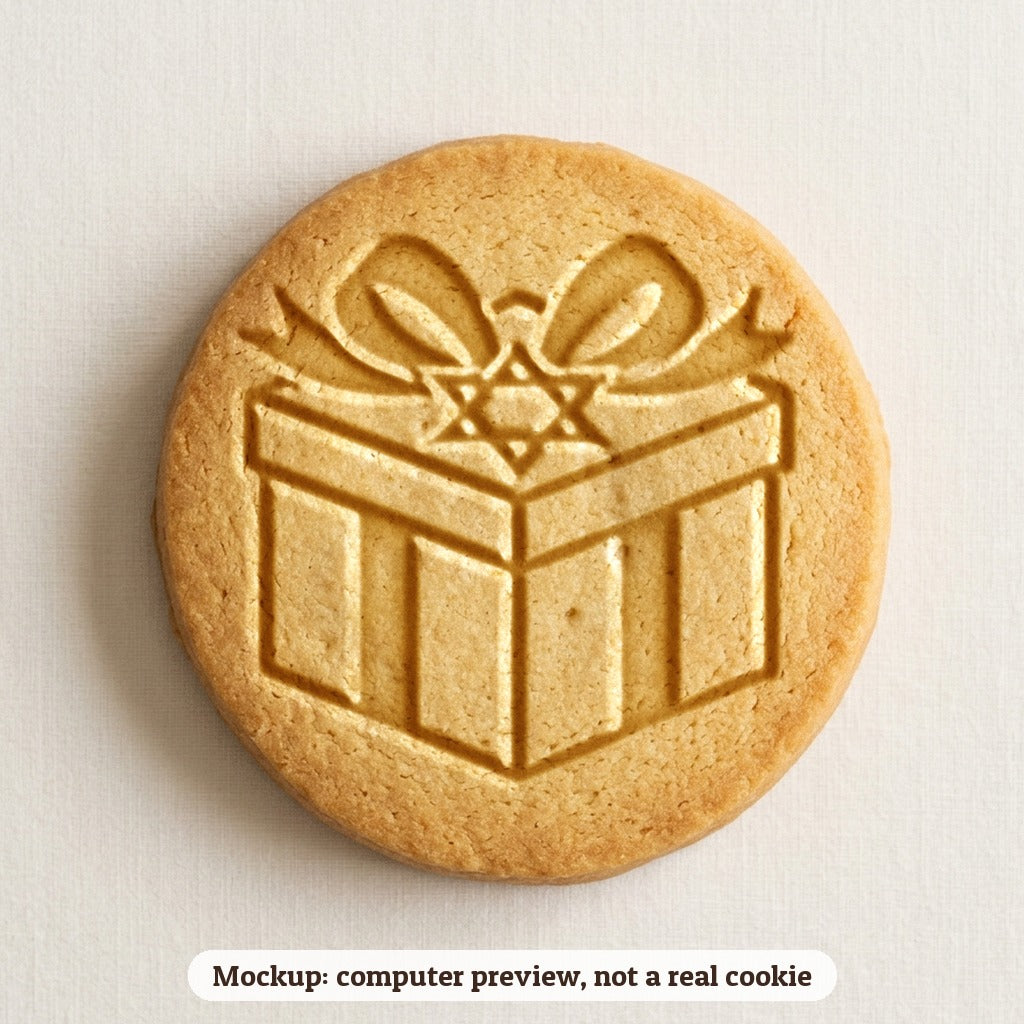 Hanukkah Gift cookie stamp - cookie mockup, a computer preview, not a real cookie