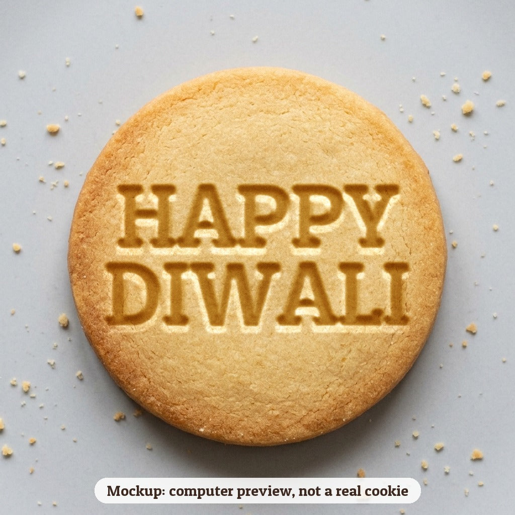 Happy Diwali cookie stamp - cookie mockup, a computer preview, not a real cookie