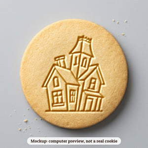 Haunted House cookie stamp - cookie mockup, a computer preview, not a real cookie