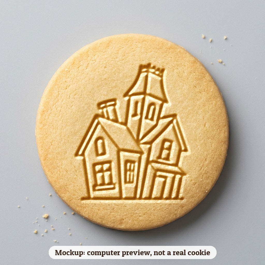Haunted House cookie stamp - cookie mockup, a computer preview, not a real cookie