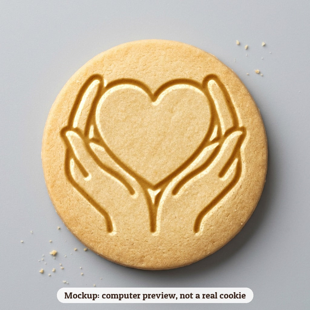 Heart in Hands cookie stamp - cookie mockup, a computer preview, not a real cookie