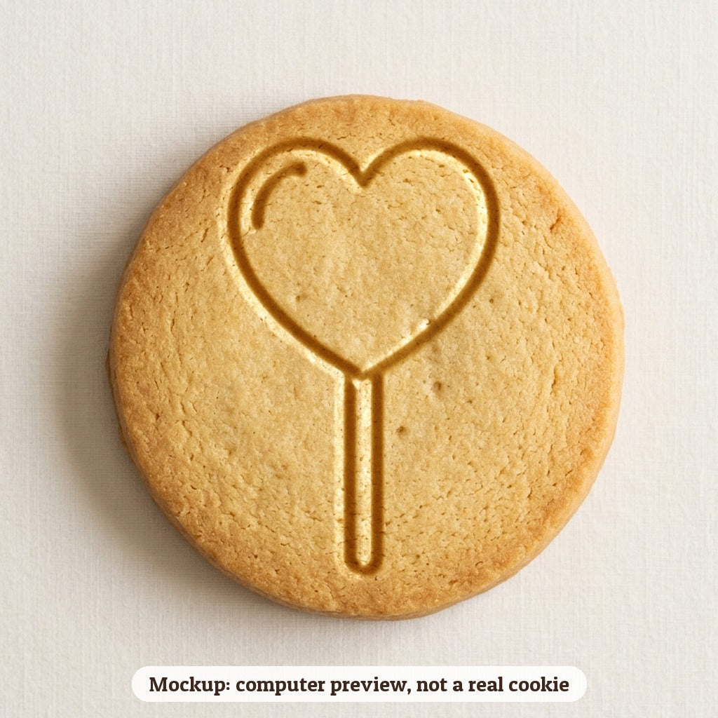 Heart Lollipop cookie stamp - cookie mockup, a computer preview, not a real cookie