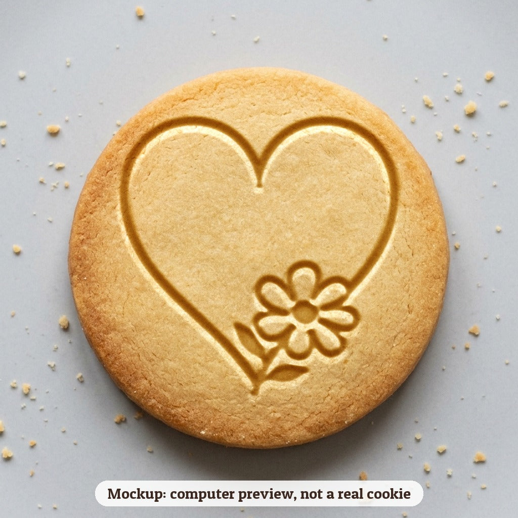Heart with Flowers cookie stamp - cookie mockup, a computer preview, not a real cookie