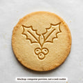 Holly Sprig cookie stamp - cookie mockup, a computer preview, not a real cookie