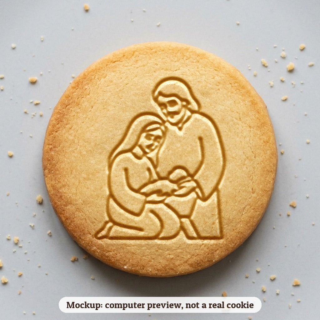Holy Family Silhouette cookie stamp - cookie mockup, a computer preview, not a real cookie
