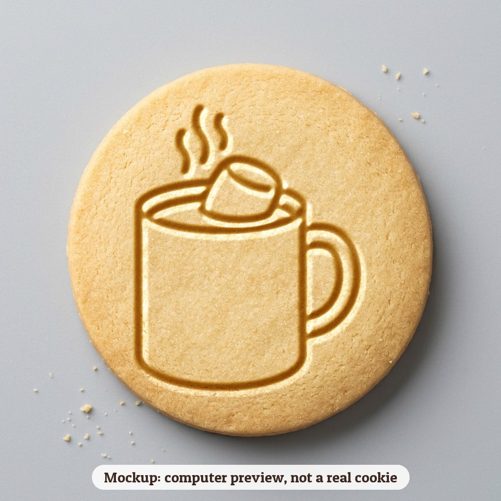 Hot Cocoa Mug cookie stamp - cookie mockup, a computer preview, not a real cookie