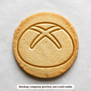 Hot Cross Bun cookie stamp - cookie mockup, a computer preview, not a real cookie