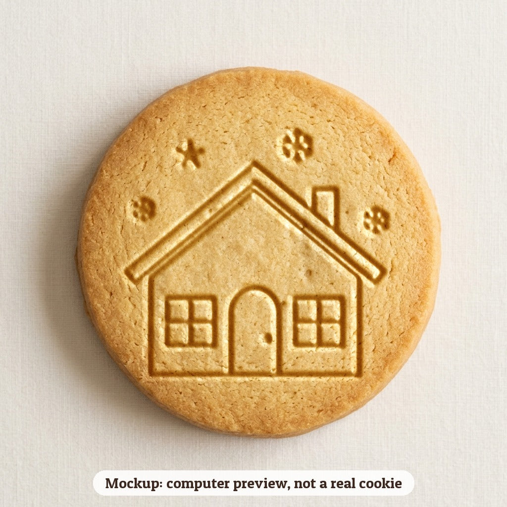 House cookie stamp - cookie mockup, a computer preview, not a real cookie
