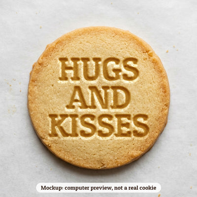 Hugs and Kisses cookie stamp - cookie mockup, a computer preview, not a real cookie