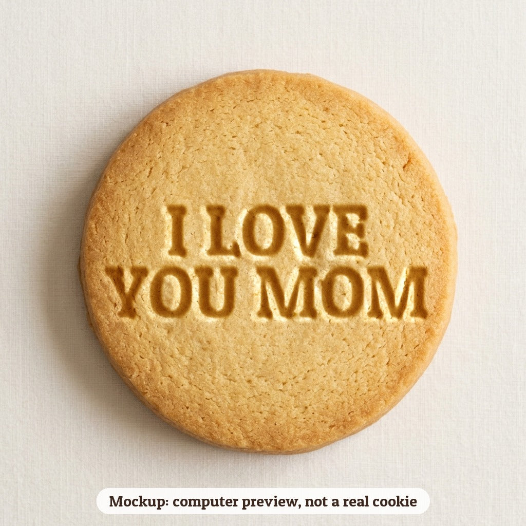 I Love You Mom cookie stamp - cookie mockup, a computer preview, not a real cookie