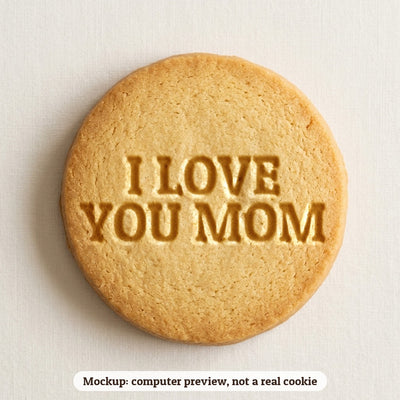 I Love You Mom cookie stamp - cookie mockup, a computer preview, not a real cookie