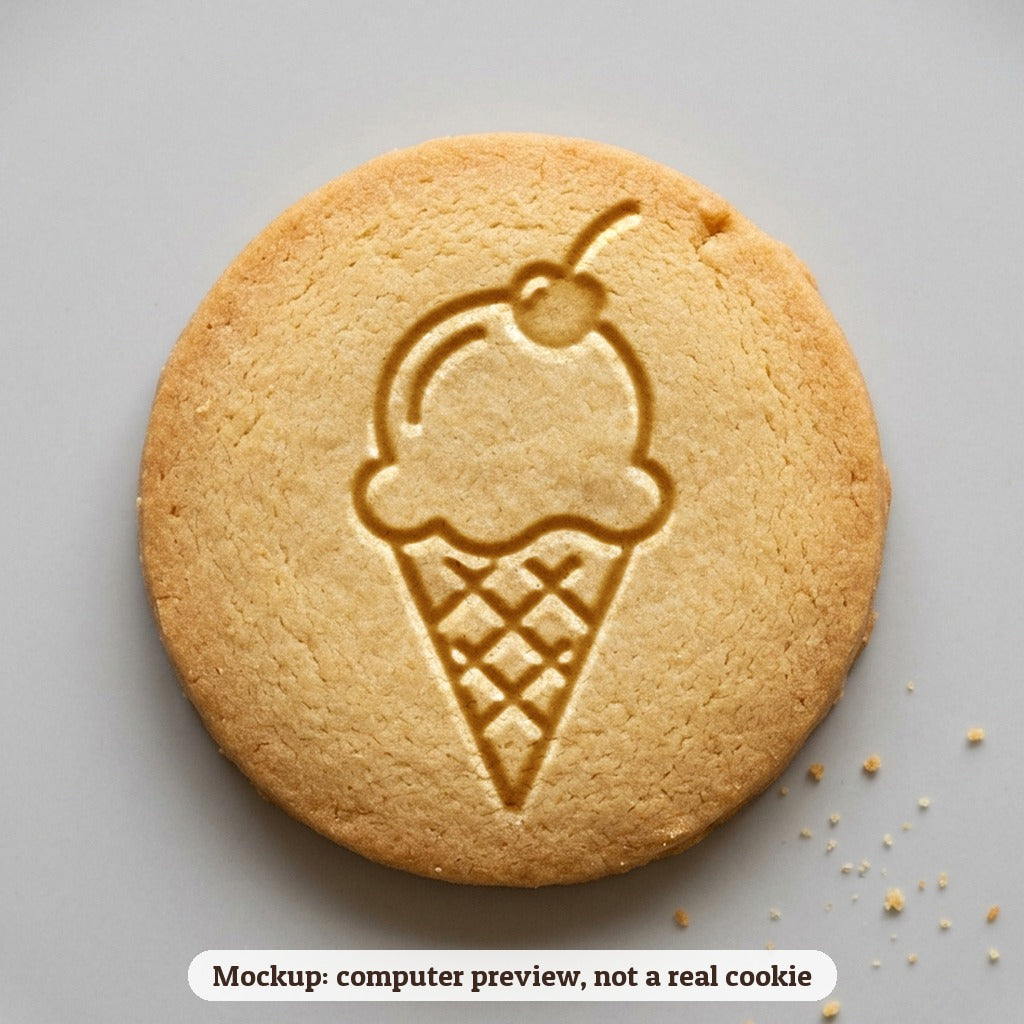 Ice Cream Cone cookie stamp - cookie mockup, a computer preview, not a real cookie