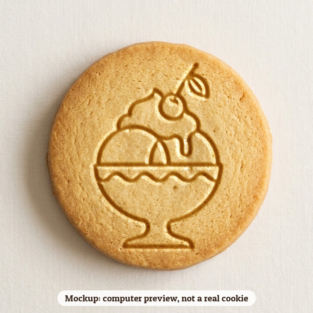 Ice Cream Sundae cookie stamp - cookie mockup, a computer preview, not a real cookie