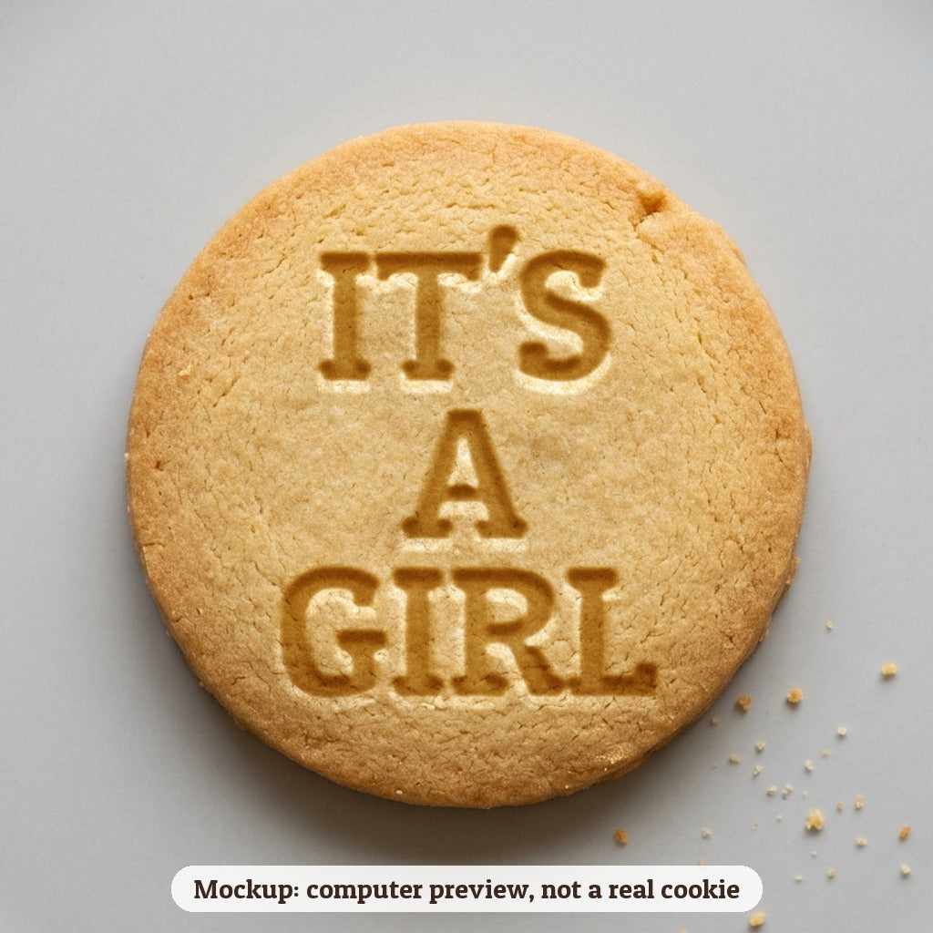 It's a Girl cookie stamp - cookie mockup, a computer preview, not a real cookie
