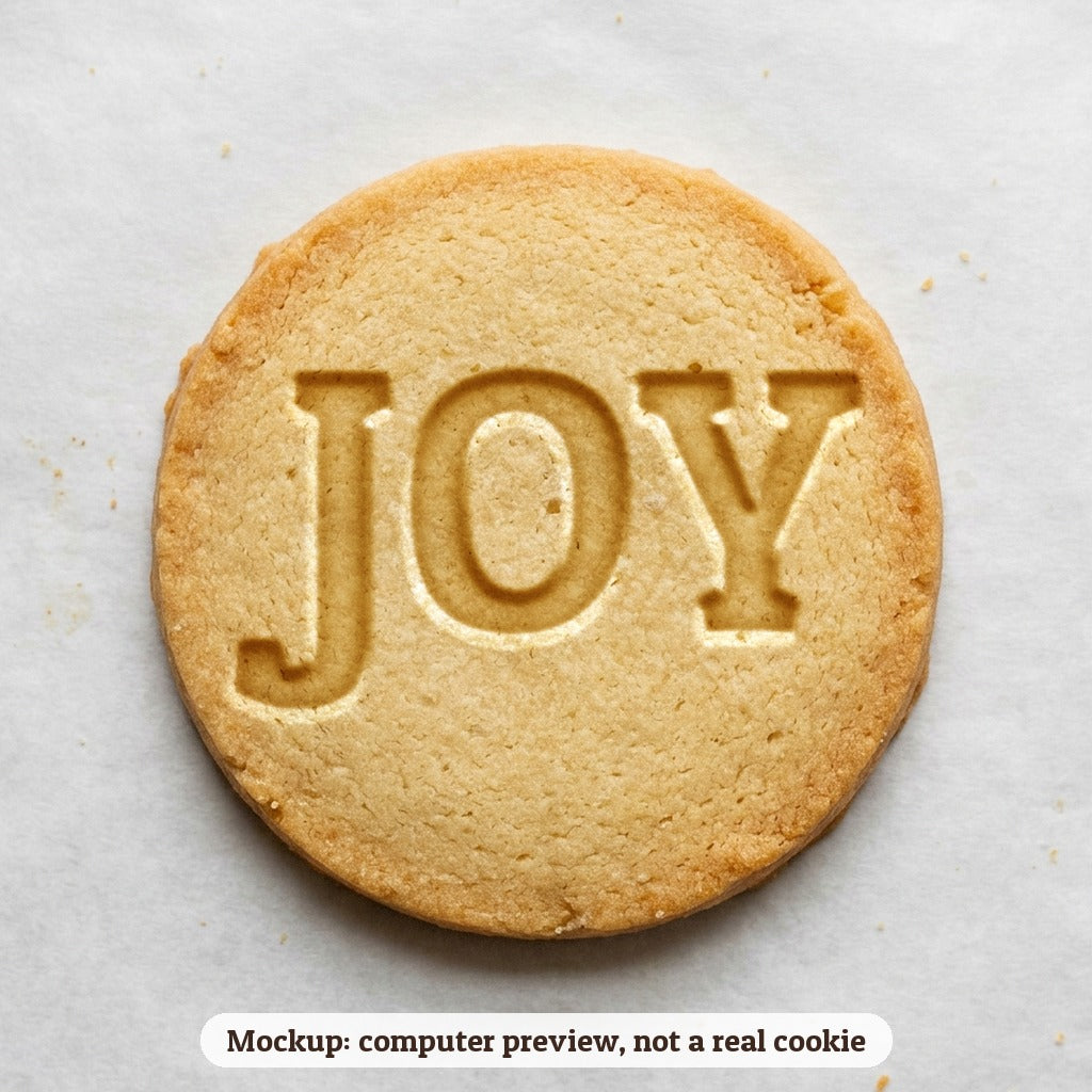 Joy cookie stamp - cookie mockup, a computer preview, not a real cookie
