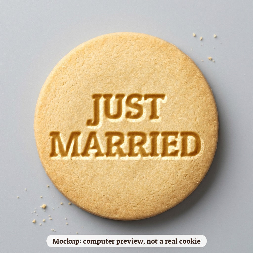 Just Married cookie stamp - cookie mockup, a computer preview, not a real cookie