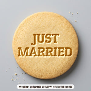 Just Married cookie stamp - cookie mockup, a computer preview, not a real cookie