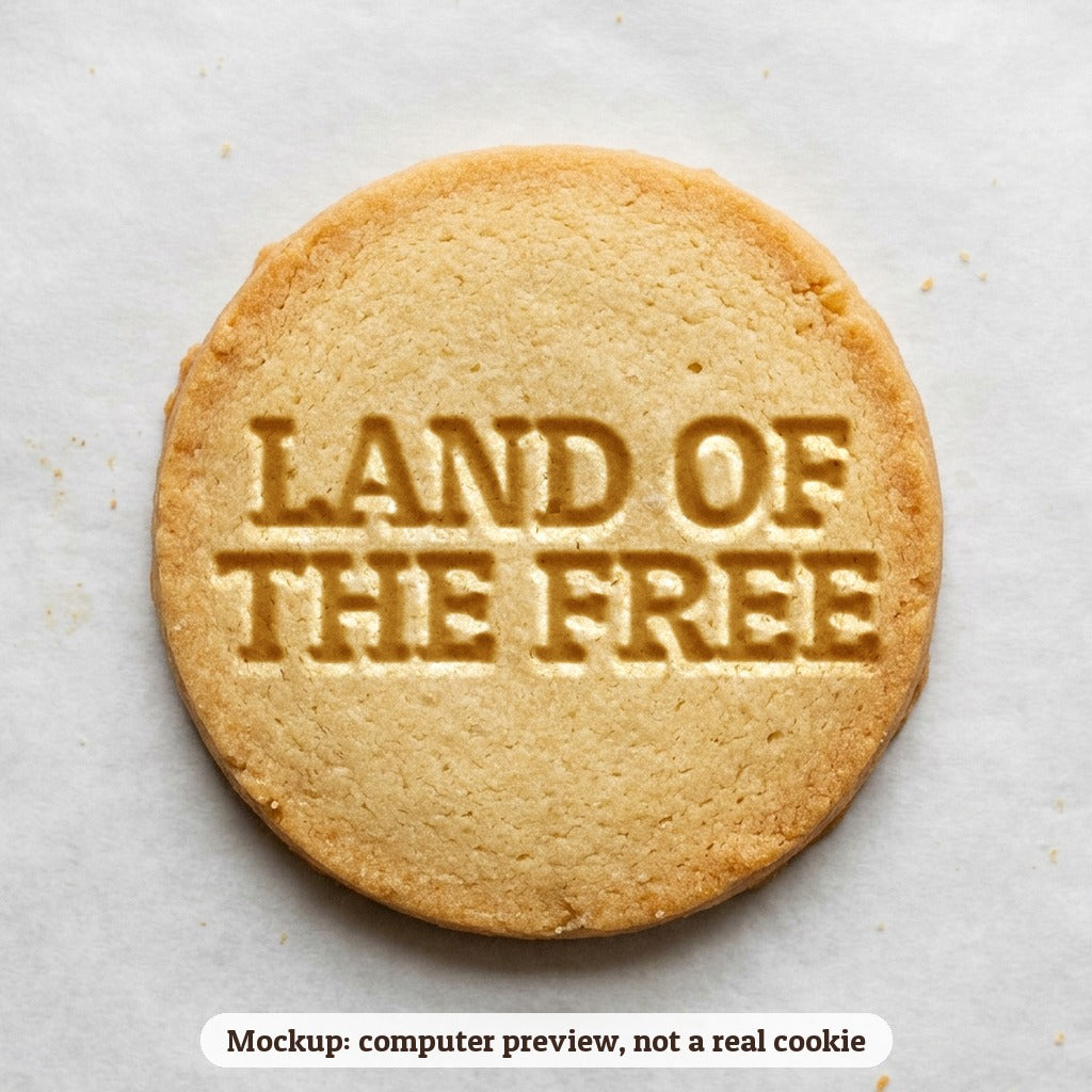 Land of the Free cookie stamp - cookie mockup, a computer preview, not a real cookie