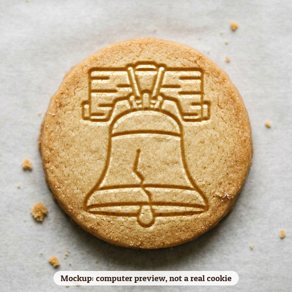 Liberty Bell cookie stamp - cookie mockup, a computer preview, not a real cookie