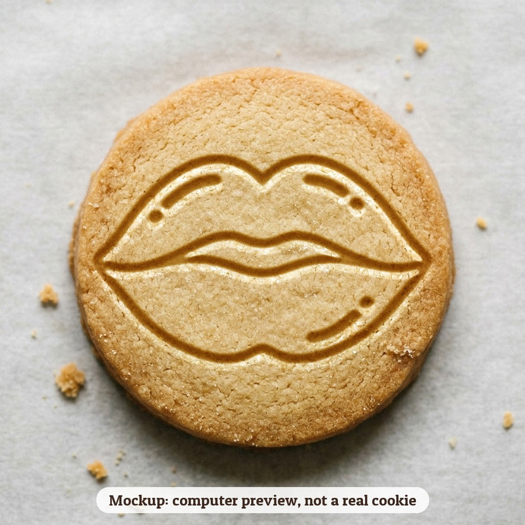 Lips cookie stamp - cookie mockup, a computer preview, not a real cookie