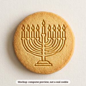 Lit Menorah cookie stamp - cookie mockup, a computer preview, not a real cookie