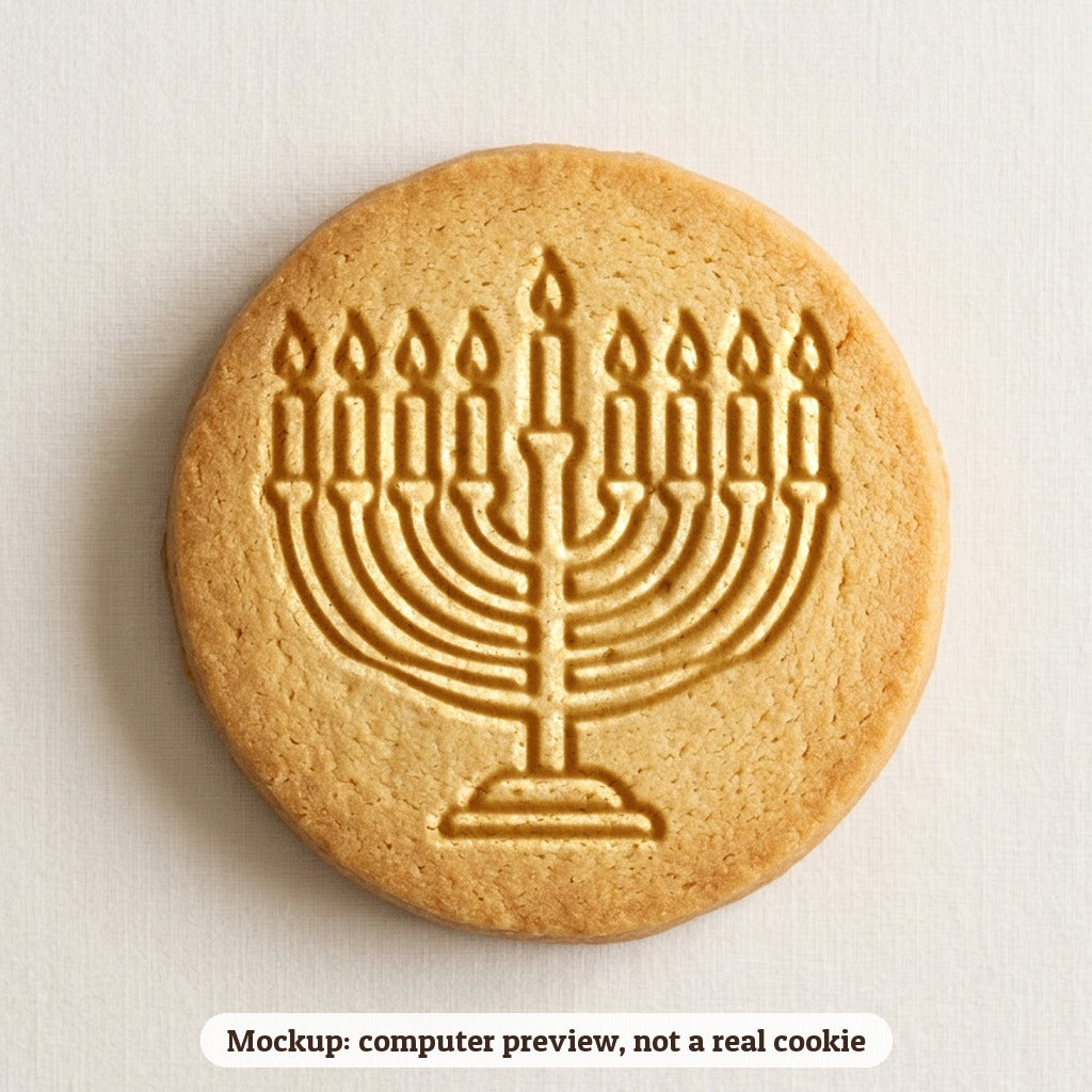 Lit Menorah cookie stamp - cookie mockup, a computer preview, not a real cookie