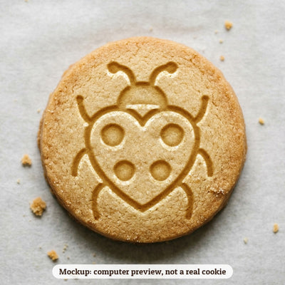 Love Bug cookie stamp - cookie mockup, a computer preview, not a real cookie