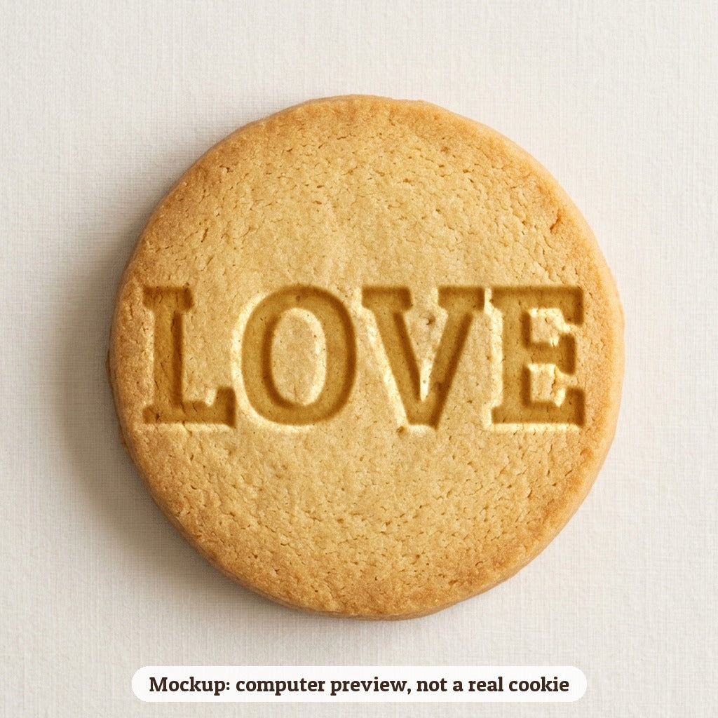Love cookie stamp - cookie mockup, a computer preview, not a real cookie