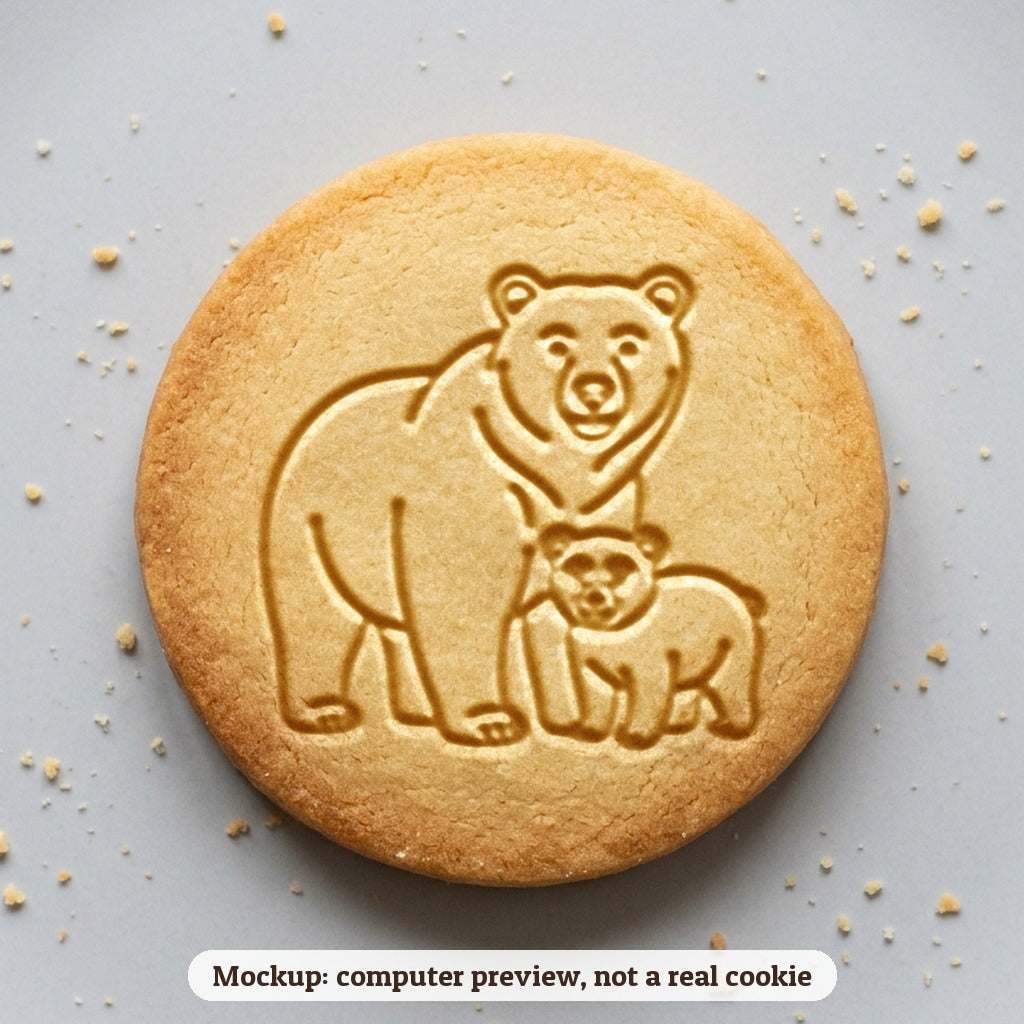 Mama Bear and Cub cookie stamp - cookie mockup, a computer preview, not a real cookie