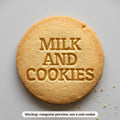 Milk and Cookies cookie stamp - cookie mockup, a computer preview, not a real cookie
