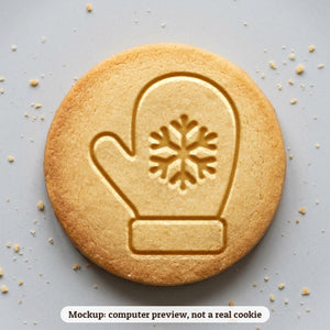 Mitten with a Snowflake cookie stamp - cookie mockup, a computer preview, not a real cookie