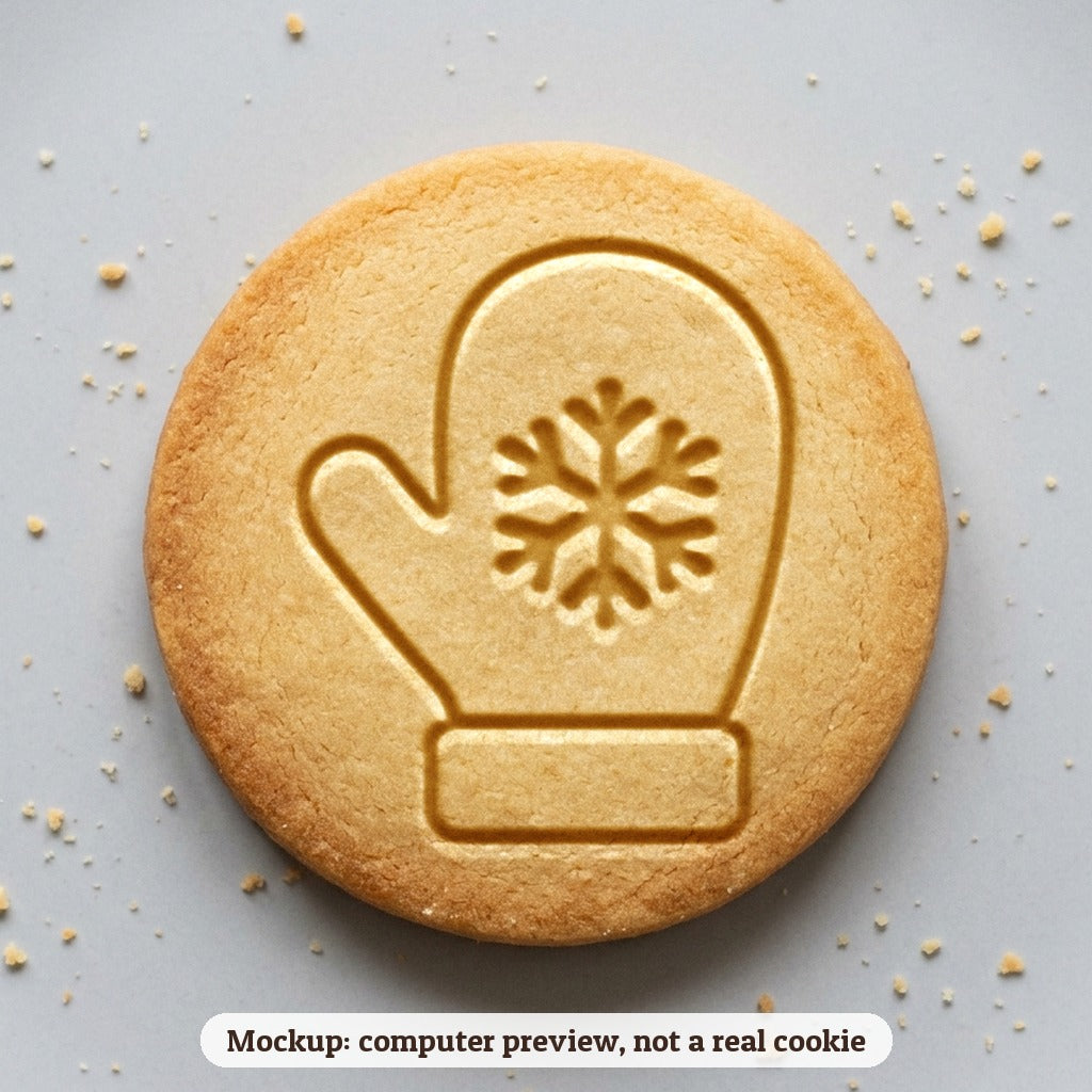 Mitten with a Snowflake cookie stamp - cookie mockup, a computer preview, not a real cookie