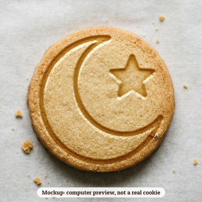 Moon and Stars cookie stamp - cookie mockup, a computer preview, not a real cookie