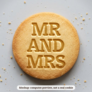Mr and Mrs cookie stamp - cookie mockup, a computer preview, not a real cookie
