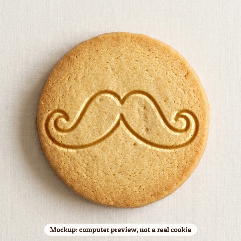 Mustache cookie stamp - cookie mockup, a computer preview, not a real cookie